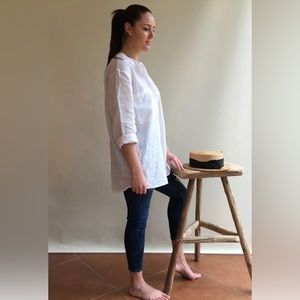 H&M White Linen Tunic Top, Size S